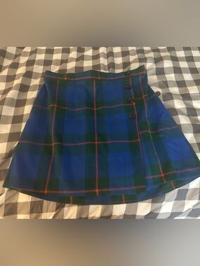 Plaid women’s Button-Front Mini Skirt in Blue, Green, and pink